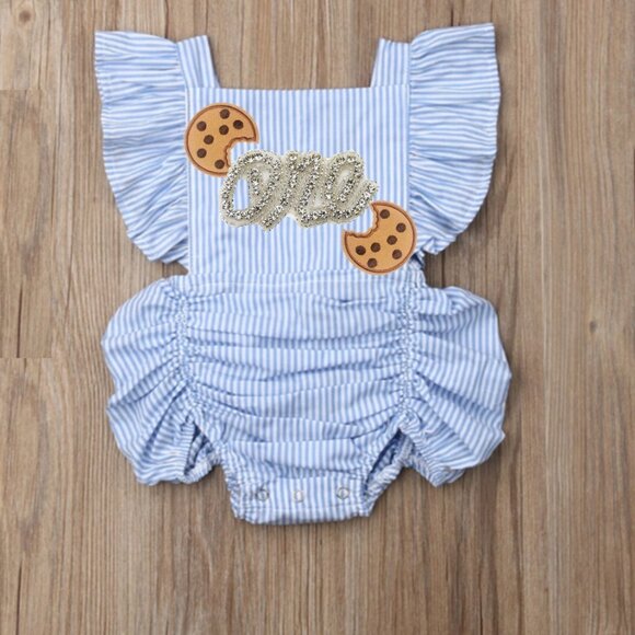 Cookies and Milk Dress Cookies First Birthday Romper Outfit Clothes Jumpsuit - Picture 1 of 2